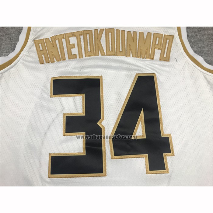 Camiseta Golden Edition Milwaukee Bucks Giannis Antetokounmpo NO 34 Blanco